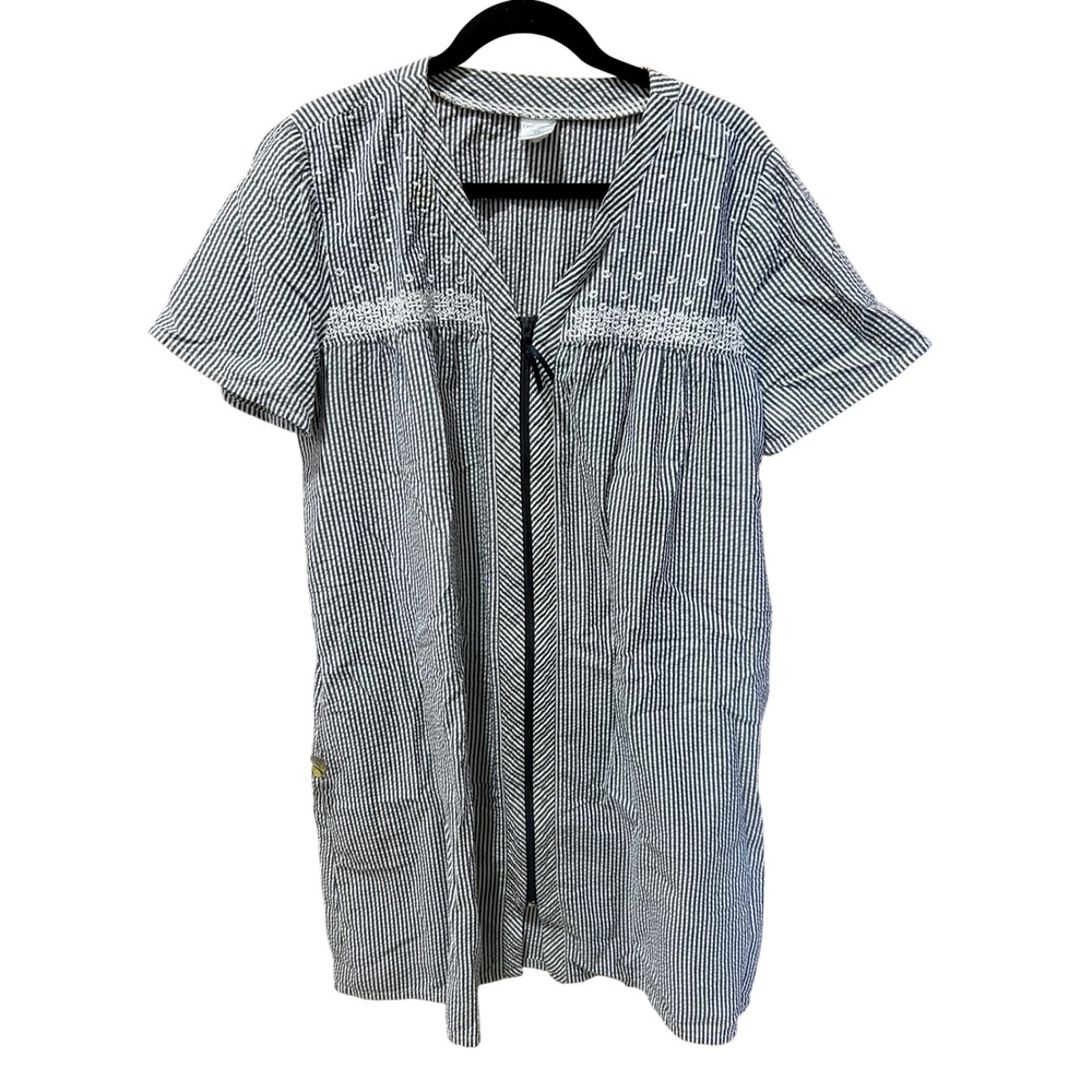 Croft & Barrow Intimates Seersucker Zip Front Robe House Dress XL Navy White